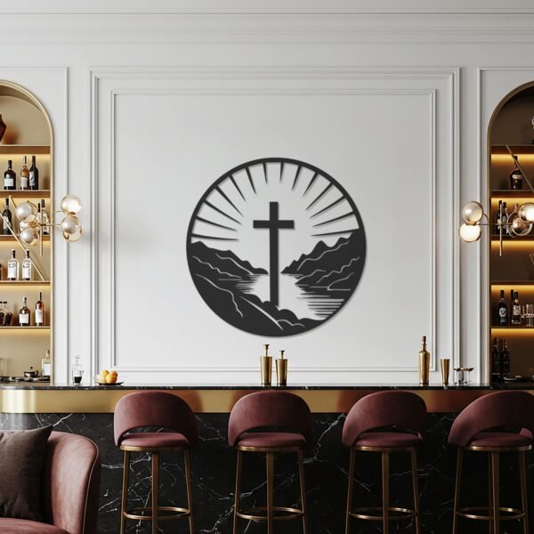 Christian Cross Landscape — metal wall art