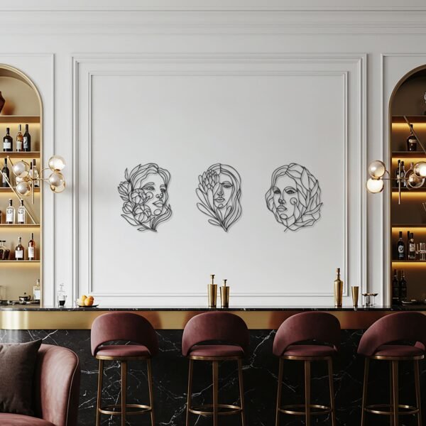Floral Faces Line — metal wall art