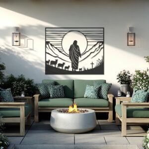 Metal Wall Art Shepherd with Sheep — metal wall art