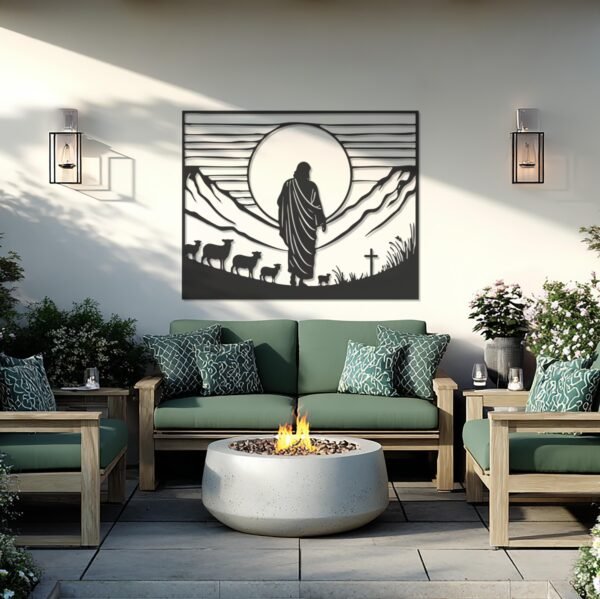 Metal Wall Art Shepherd with Sheep — metal wall art
